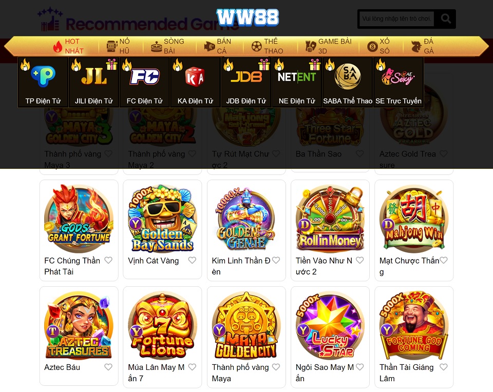 Hệ thống game slot siêu khủng tại WW88